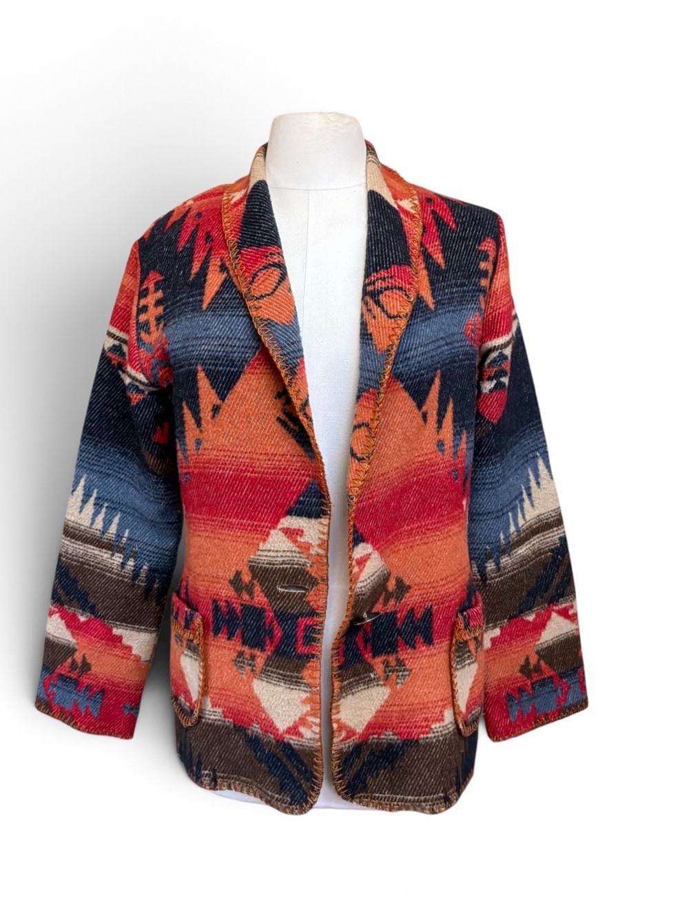 Rhonda Stark Southwestern Wool blend Blanket Jacket Made in USA Size S